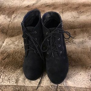 Black wedge booties